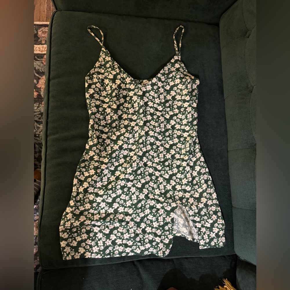 Reformation Marlowe Mini Dress Cilantro Green Adjustable Strap with Slit